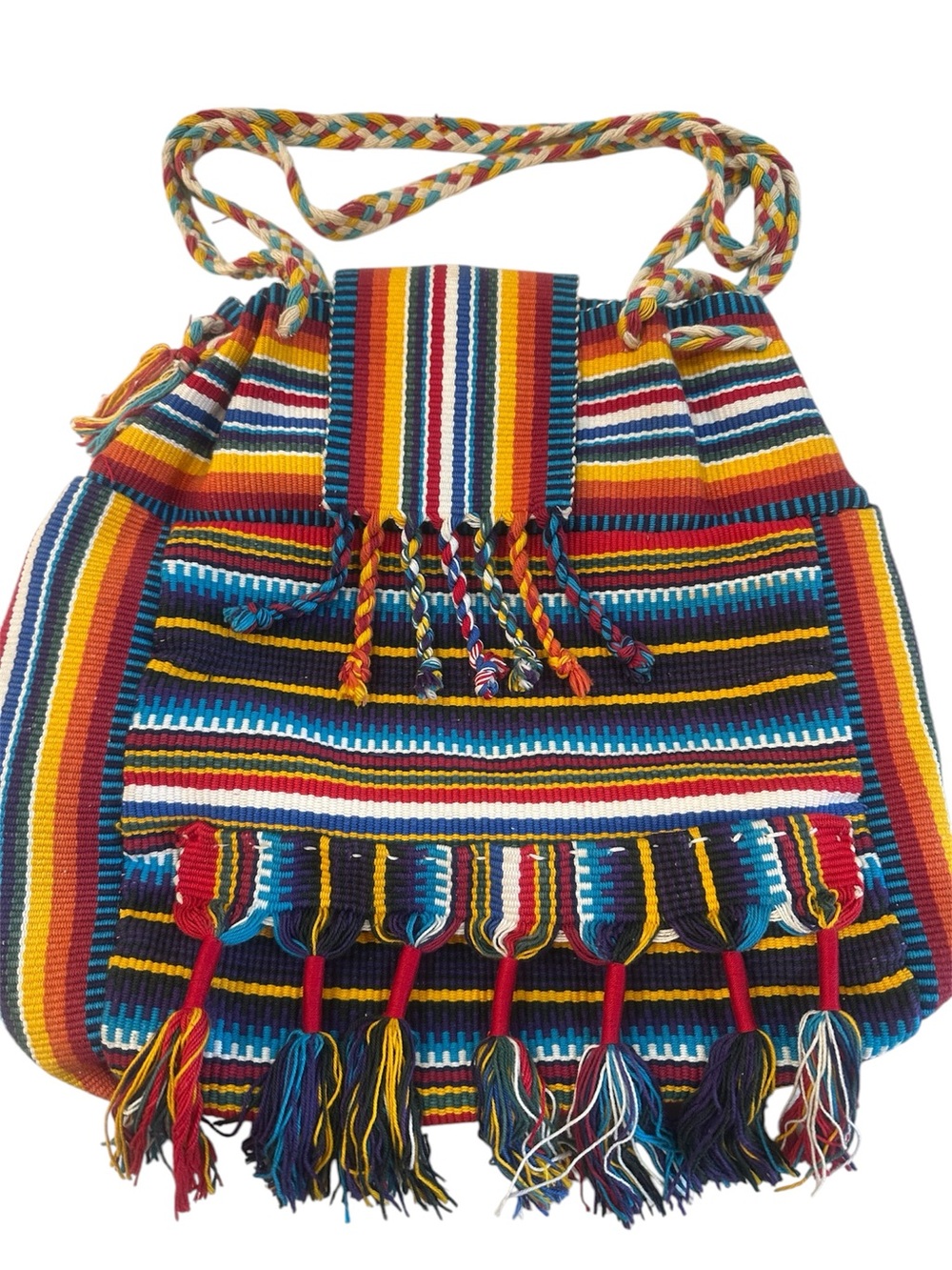 Two Authentic Handmade Paraguayan Woven Tote Bags from Asunción Colorful Tassel - Picture 9 of 12